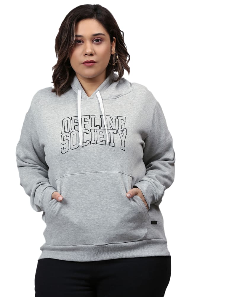 Front of a model wearing a size 3XL Printed Stylish Casual Sweatshirt- Light Grey in Light Grey by Instafab Plus. | dia_product_style_image_id:258318